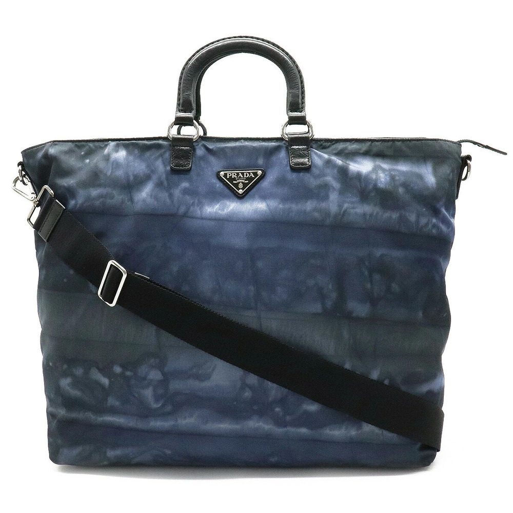 Prada Tote Bag 2way Crossbody Tie dye Leather Navy Blue Gray